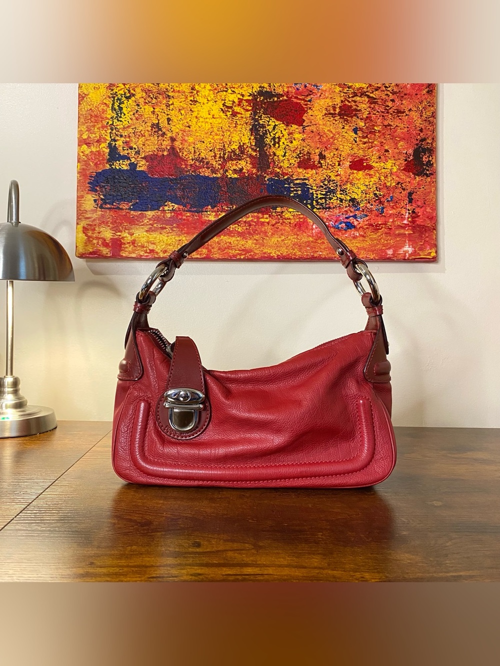 Marc Jacobs Vintage 2006 Red Leather Baguette Shoulder Bag w/ Silver Hardware